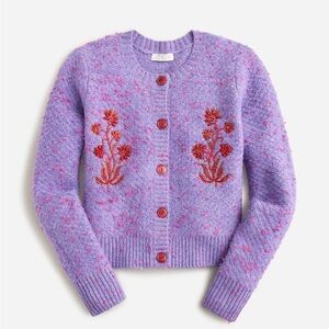 J. Crew Sequin Embroidered Cotton Boucle Cardigan Sweater
